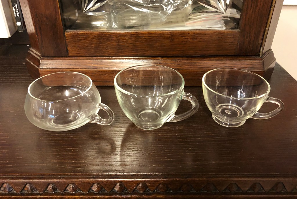 Glass punch bowl with cups and ladle