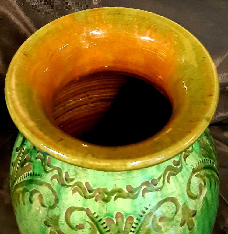 Ceramic vase, 20th century. 30s. Author's work, Latvia. Ceramics, handmade. Height 34 cm. Flat area - 20 cm in diameter.