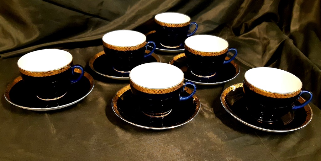 Tea pairs, for 6 persons, LFZ , PSSR, gilding, underglaze cobalt.