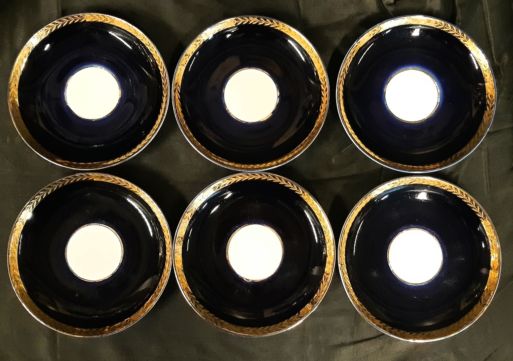 Чайные пары на 6 персон, ЛФЗ, СССР, золочение, под глазурный кобальт.
