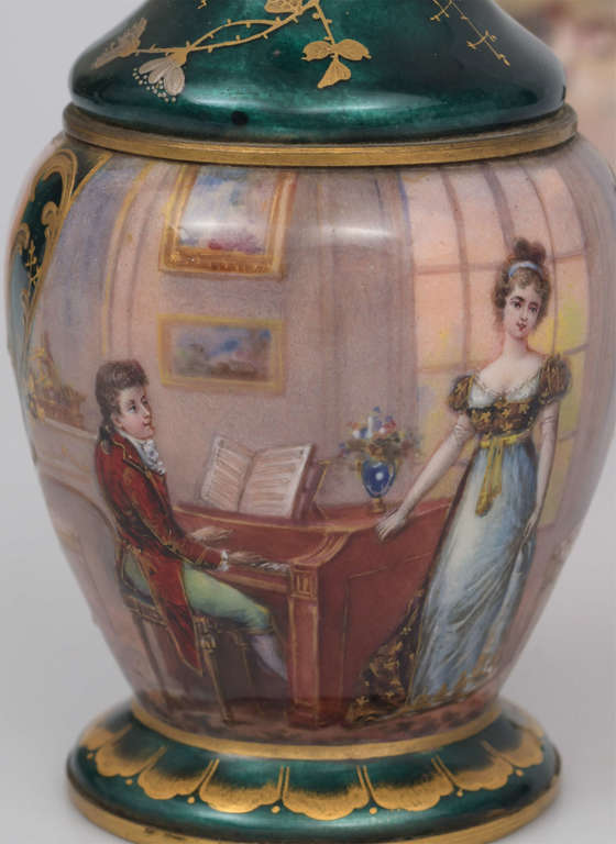 Two Limoge style porcelain vases with painting and enamels