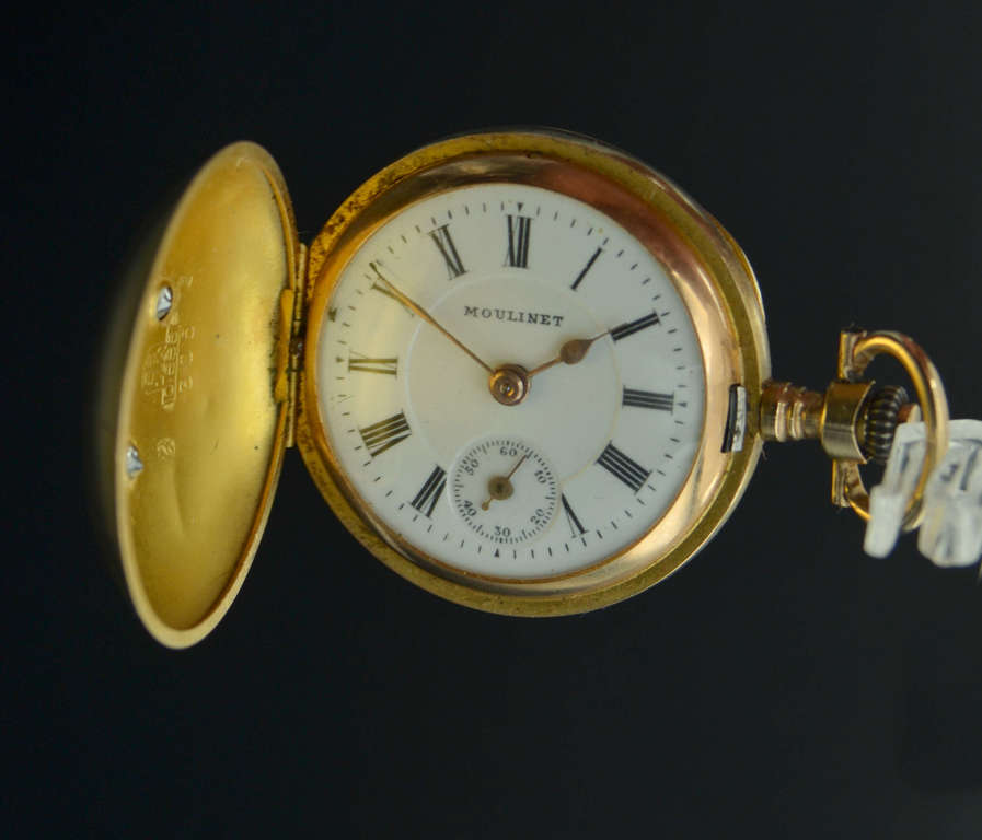 Sieviešu zelta kabatas pulkstenis ar briljantiem ''Moulinet''
