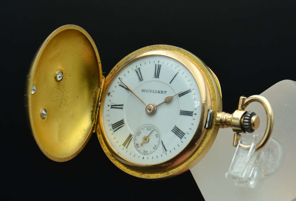 Sieviešu zelta kabatas pulkstenis ar briljantiem ''Moulinet''