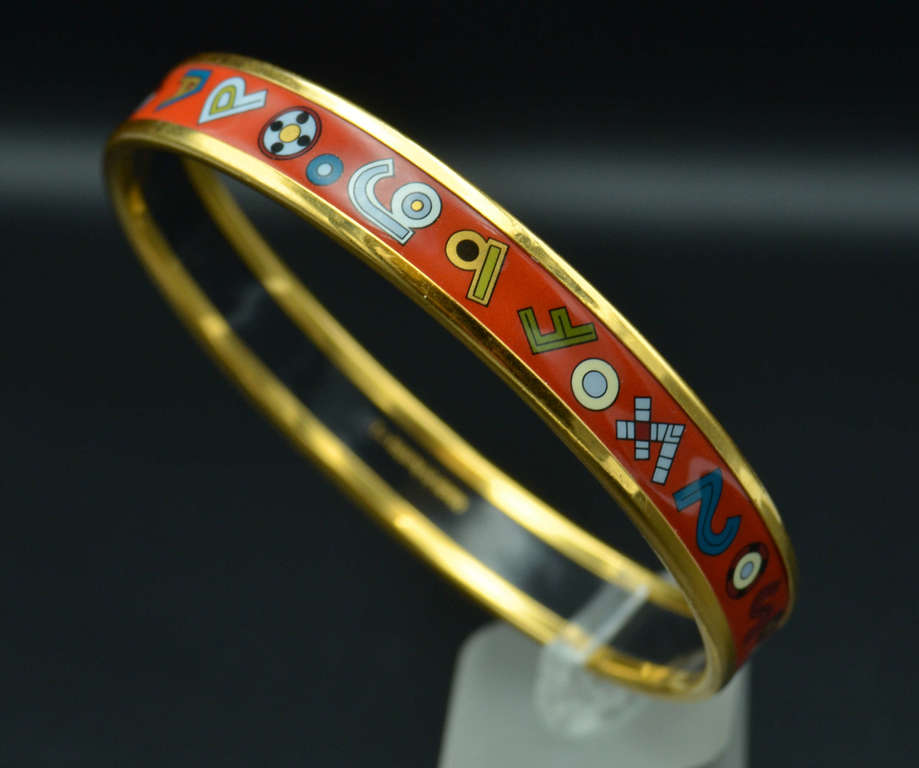 Hermes silver bracelet with different colored enamel