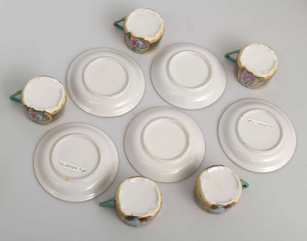 Porcelain cups and saucers for five people