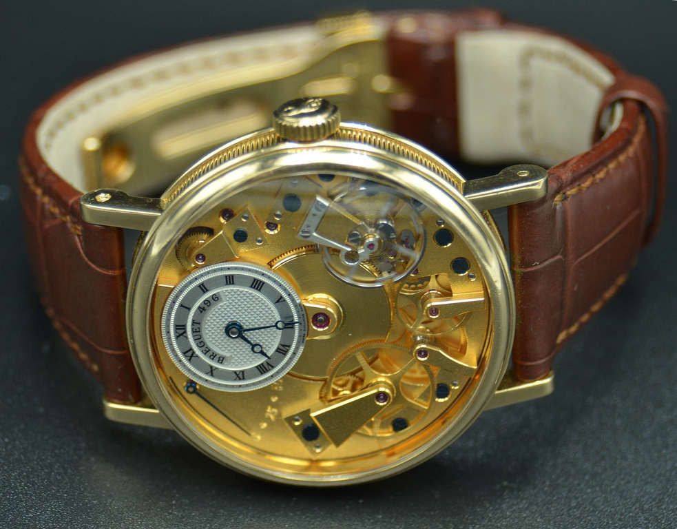 Men's gold wristwatch Breguet Tradition with leather strap