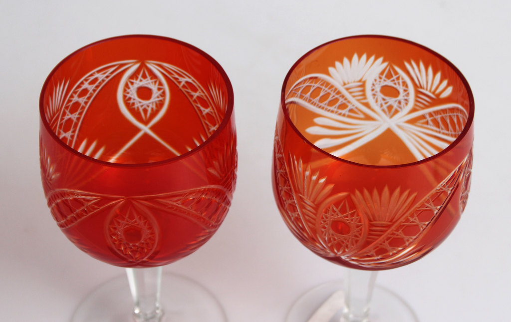 Two colored glass glasses