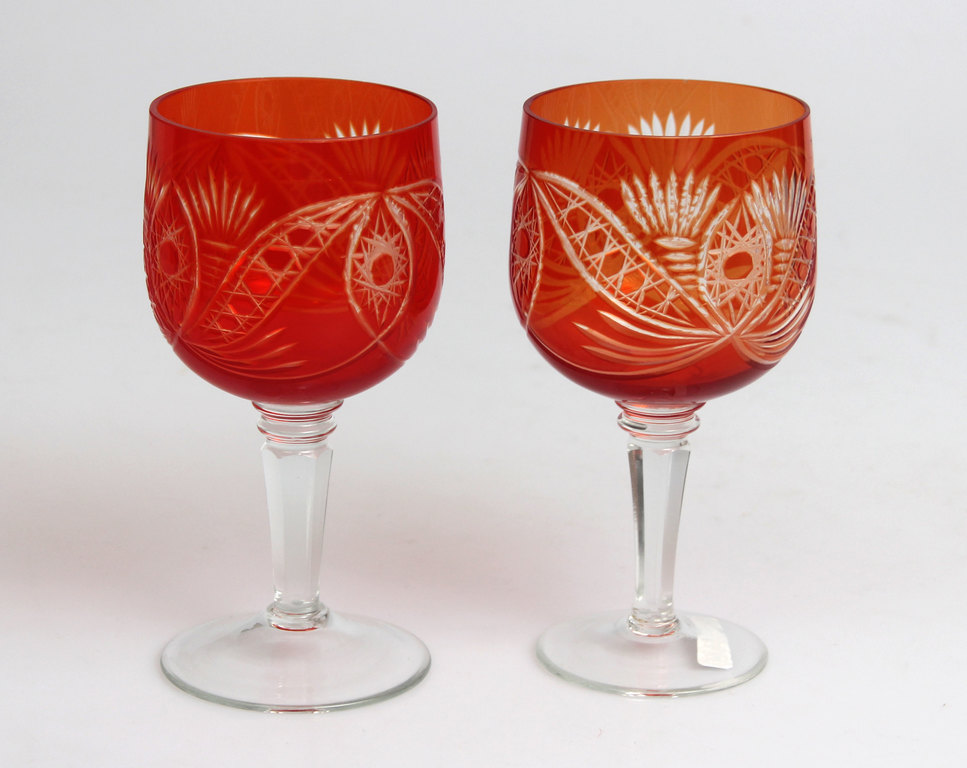 Two colored glass glasses