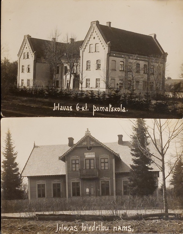 2 photos. Irlava 6-kl. primary school and House of Associations 1929