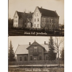 2 fotogrāfijas. Irlavas 6-kl. pamatskola un Biedrību nams 1929 g.