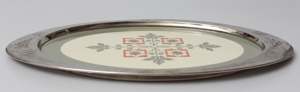 Art Nouveau tray with metal finish