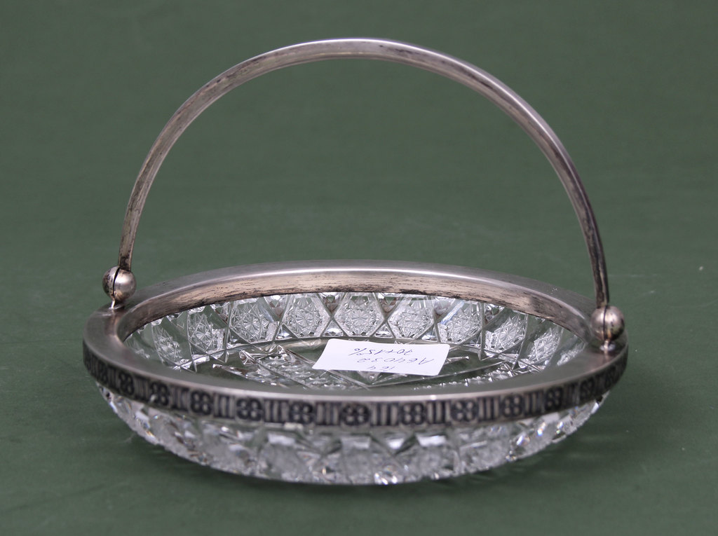 Crystal serving dish with silver finish