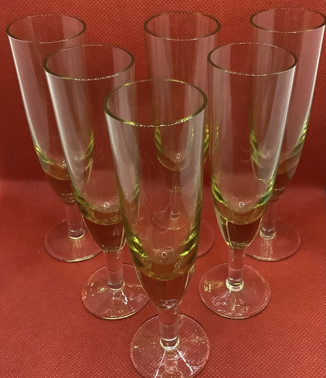 Uranium glass..1910-20. Bohemia. Liquor glasses 6 pieces.