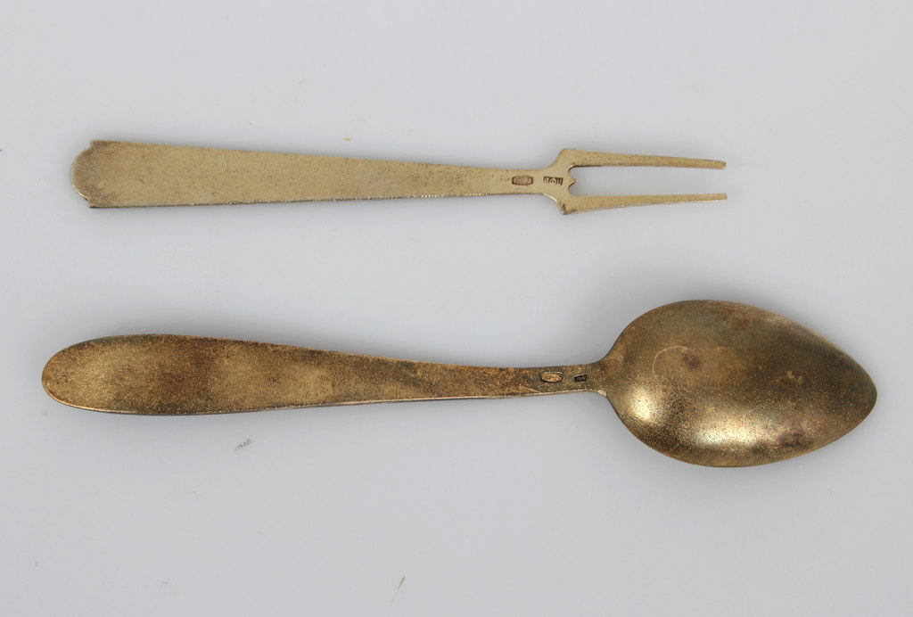 Silver spoon and fork with enamel
