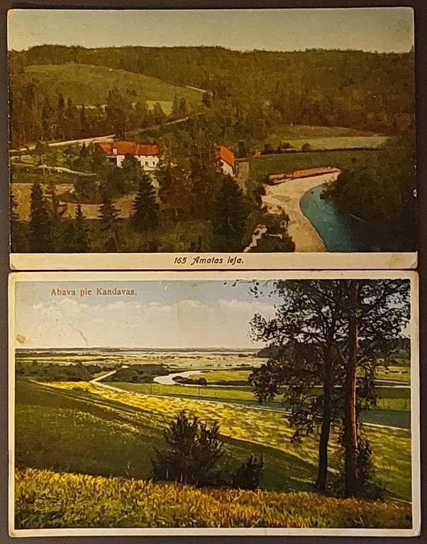 2 открытки: улица Аматас, Абава близ Кандавы, 1930 г.