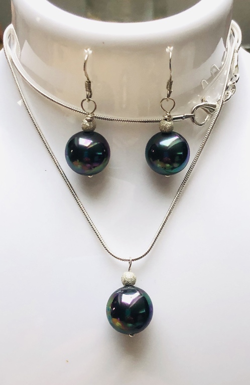 Pendant with earrings and chain, 925 silver