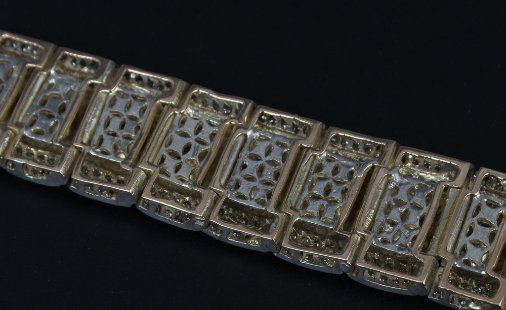 Старинный золотой серебряный браслет с 389 бриллиантами и 21 алмазов