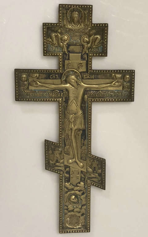 Крест иконный бронзовый с двухцветной эмалью