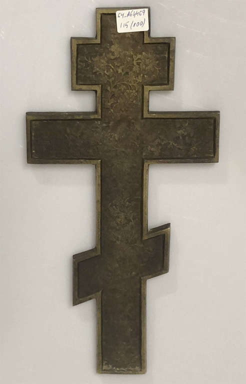 Bronze icon cross with two-tone enamel