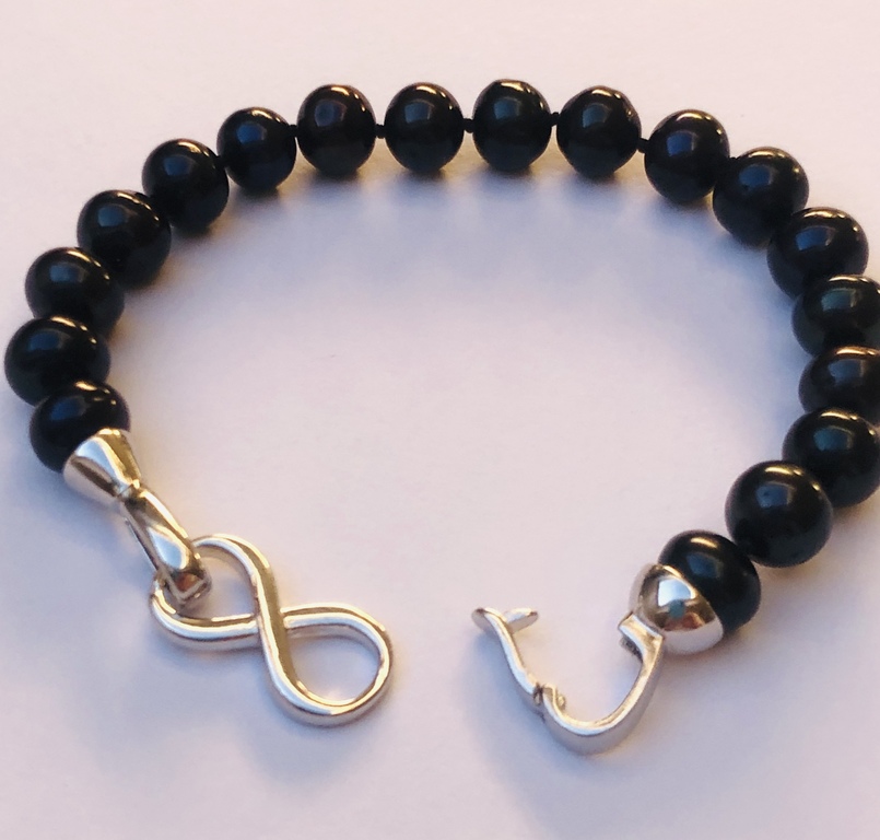 Black freshwater pearl bracelet with silver clasp, 925