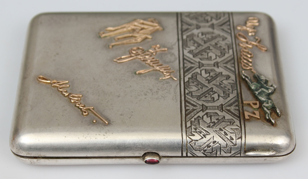 Silver cigarette case with gold-plated elements 