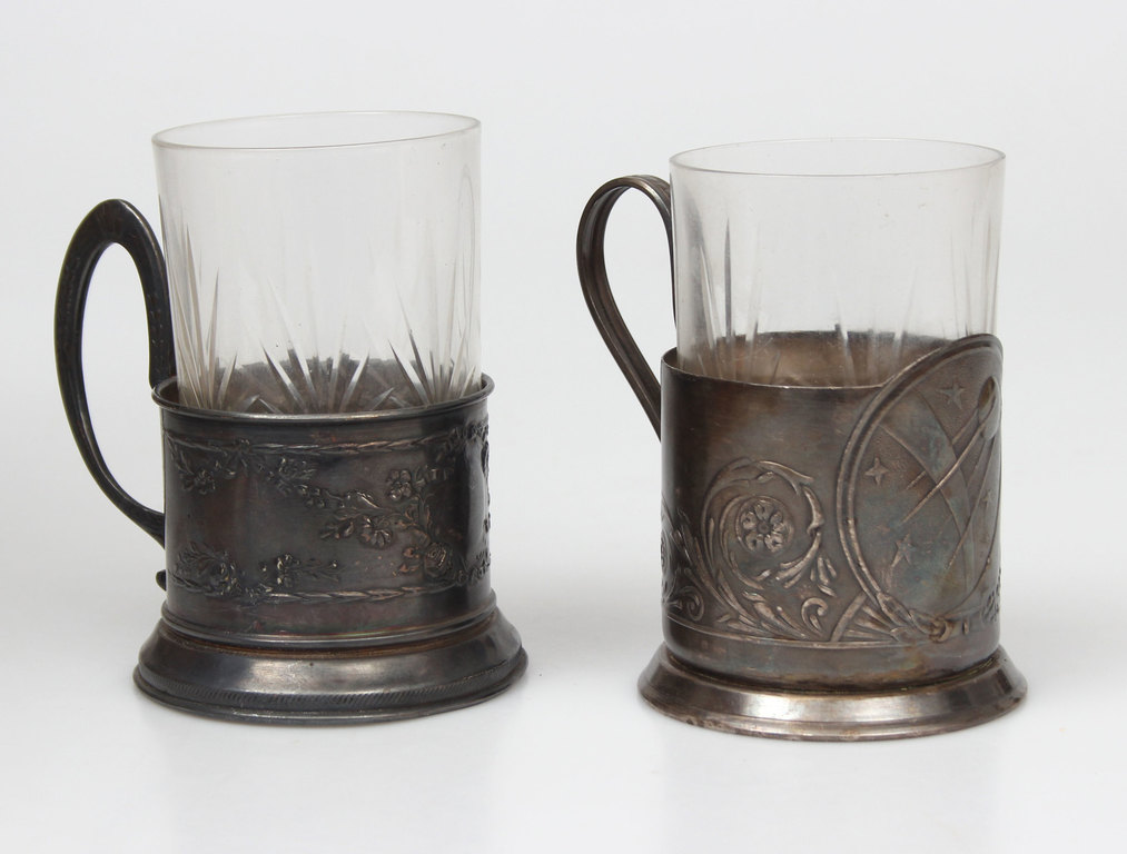 Two Soviet-era glasses with holders