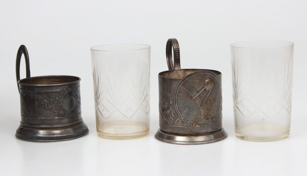 Two Soviet-era glasses with holders