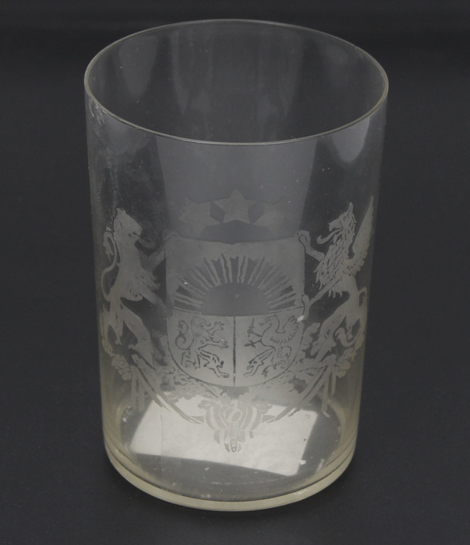 A glass with Latvian coat of arms
