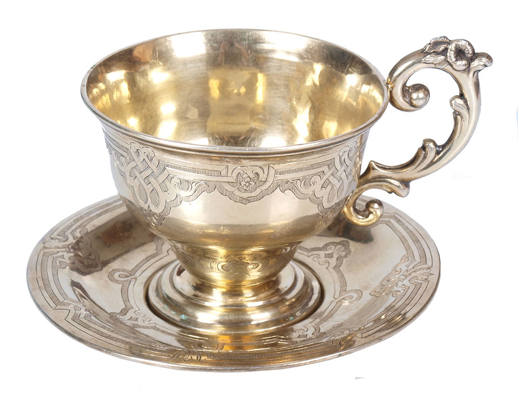 Gilded silver cup with saucer
