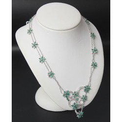 Women's white gold diamond and emerald necklace