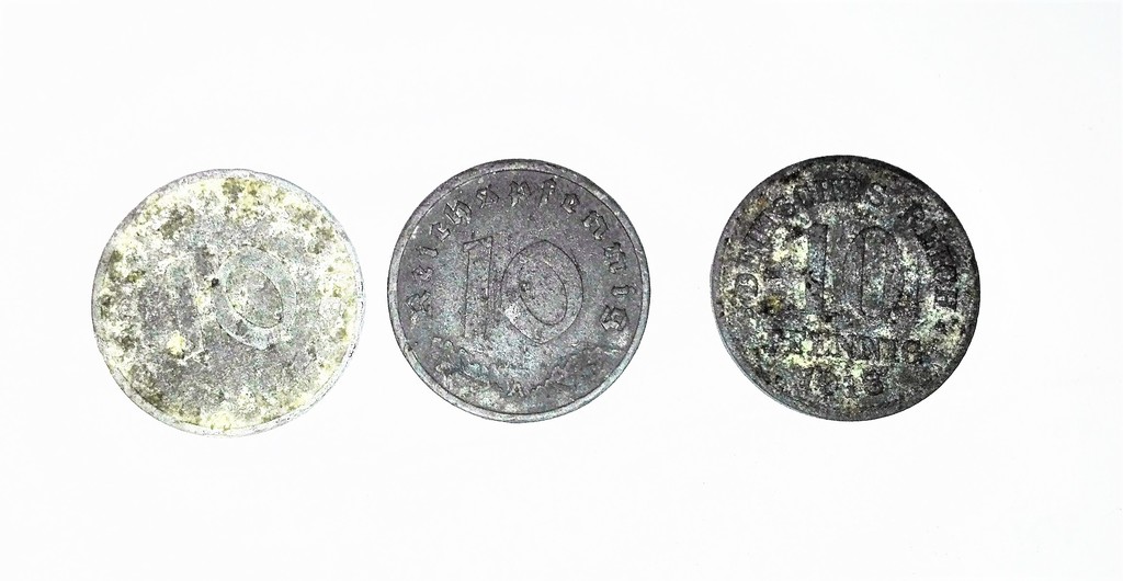 10 feniņu monētas (3 gab.), Vācija - 1918., 1940., 19.., 