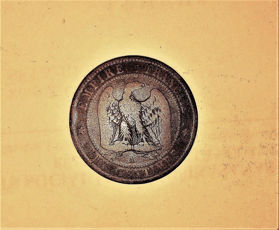 Монета 10 сантимов, 1855 г., Франция