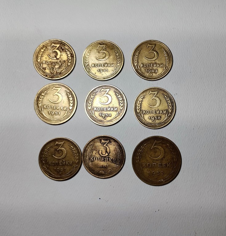 PSRS 3 kapeiku monētas+5 kap. monētas (1928-1961)