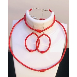 Coral set - necklace, bracelet and earrings. Silver 925