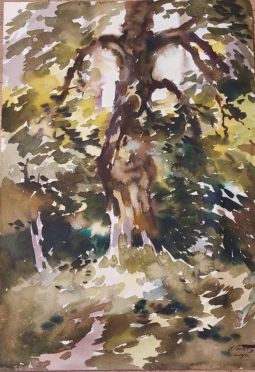 In the shade of a tree in 1971 72 8cm/51cm.
