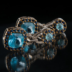 White gold earrings with diamonds, sapphire and topaz