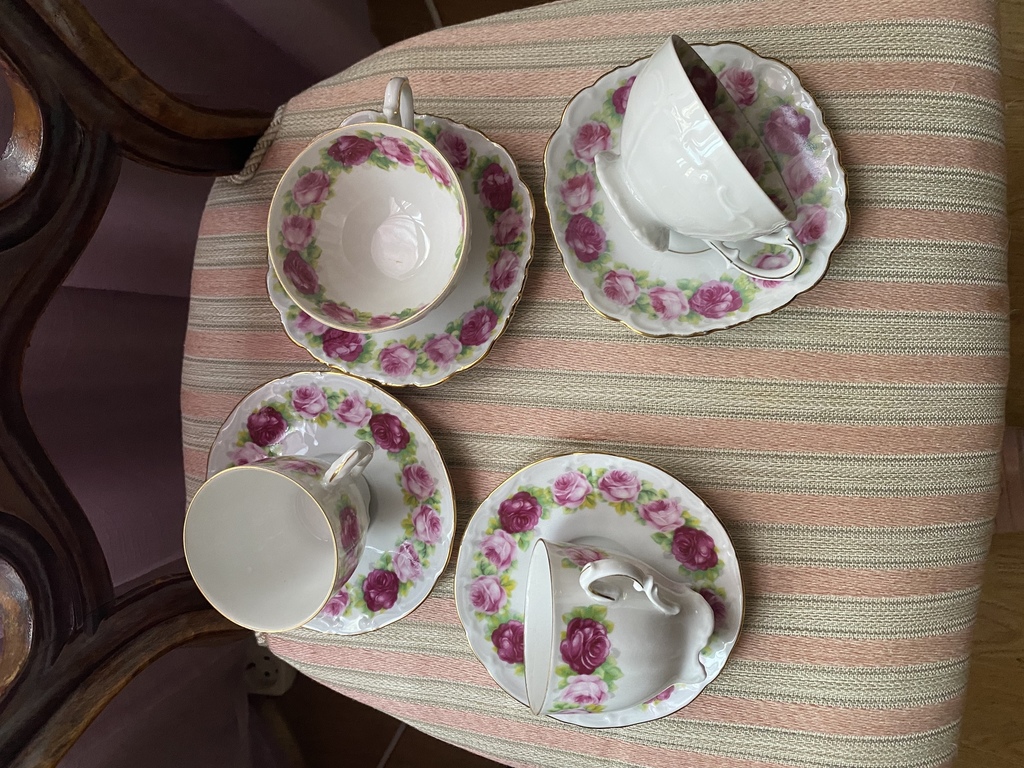 Bavaria Bareuther Waldsassen Porcelain Cup and Saucer and Schwarzenhammer Porcelain Cups and Saucers with a beautiful rose design