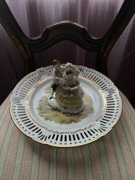 Made in Germany porcelain figure, made in a beautiful design and Schwarzenhammer porcelain beautiful painted serving plate