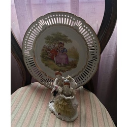 Made in Germany porcelain figure, made in a beautiful design and Schwarzenhammer porcelain beautiful painted serving plate