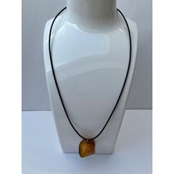 Винтажное желтое янтарное кожаное ожерелье с серебряной застежкой