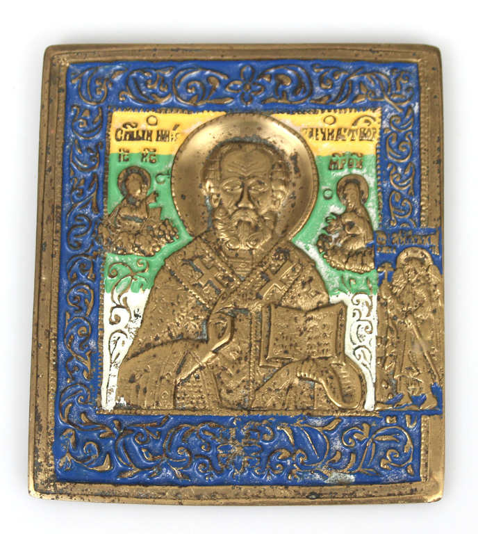 Bronzas ikona ar vairāku krāsu emalju
