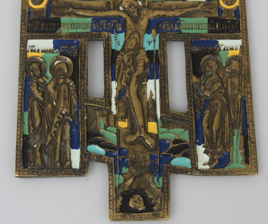 Bronze icon cross with multi-colored enamel