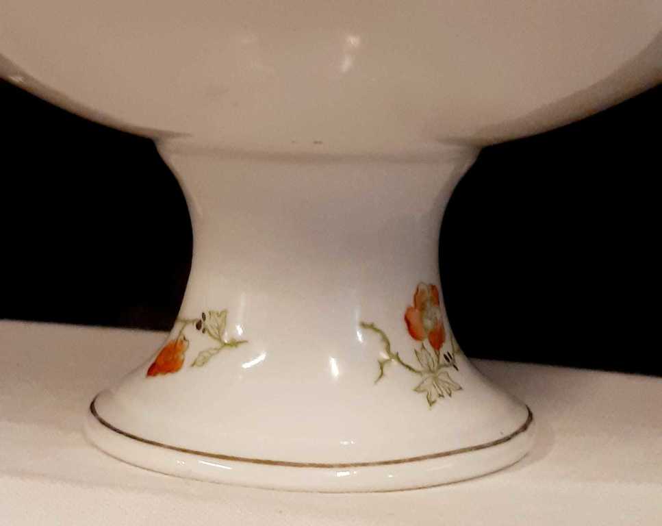 Candy bowl, porcelain, factory M.S. Kuznetsova ?, Riga (Latvia), 20-30s of the 20th century, hand painted diameter 21 cm, h 12 cm, there is a chip , without hallmark