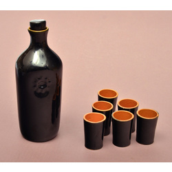 Ceramic decanter with six glasses and original label