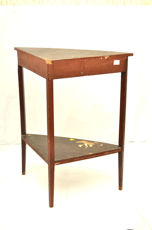 Wooden corner table with drawer and shelf