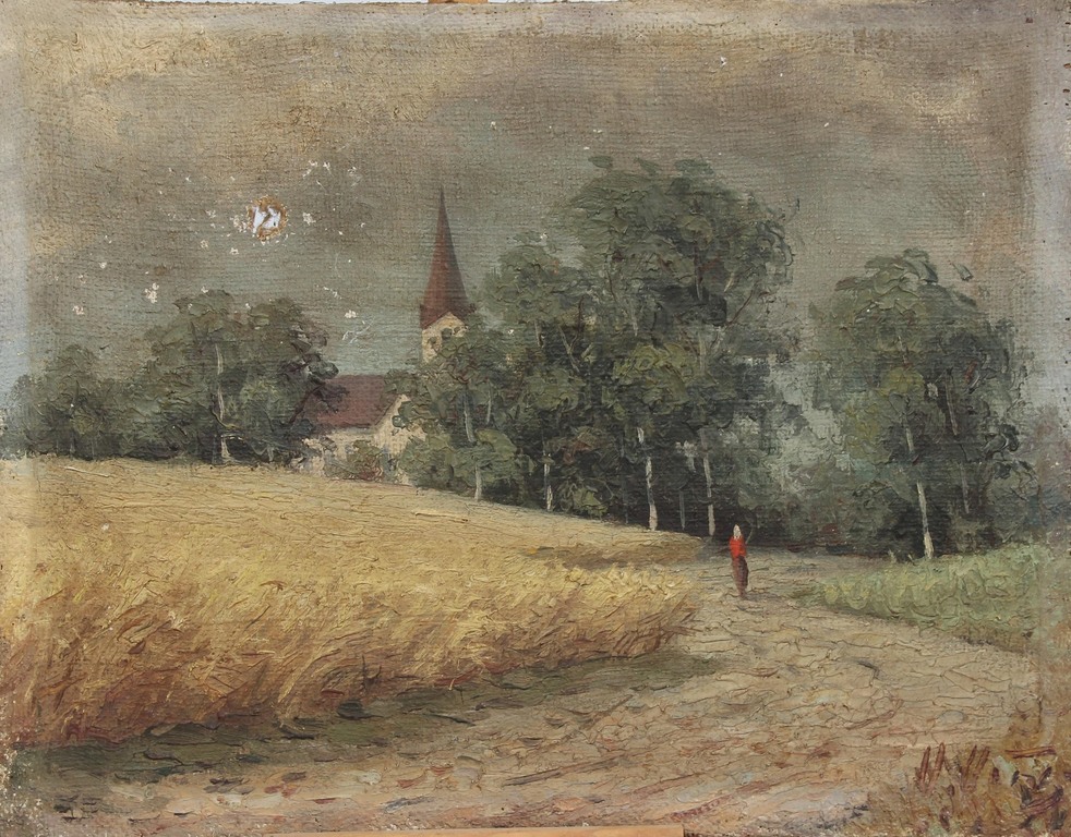 Vasaras ainava ar baznīcu