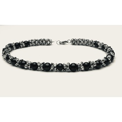 Black natural pearl necklace with other metal elements