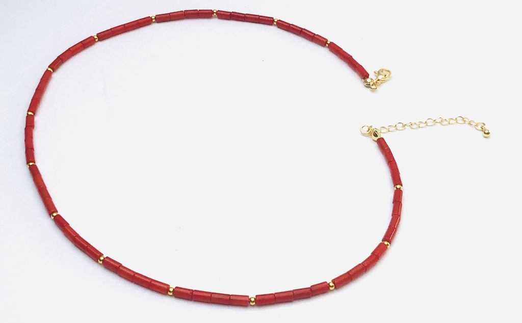 Red coral necklace with gold-plated silver balls