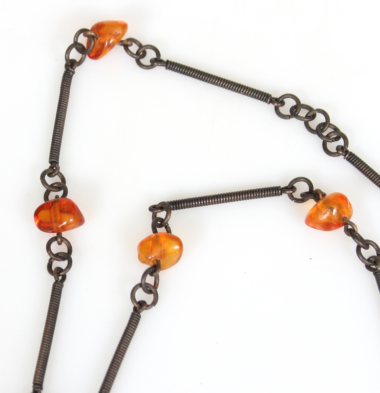 Two amber pendants with chain and two amber buckles