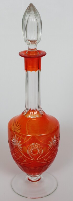Krāsainā stikla komplekts - Karafe ar korķi, paplāte, 8 glāzes